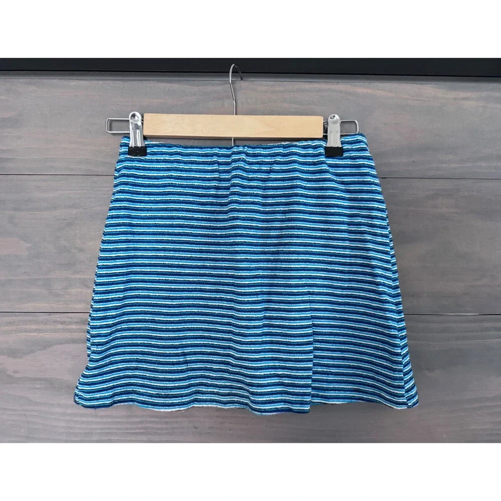 Frankie's Bikinis Windward Striped Terry Skirt Positano Stripe Blue Swim Cover S